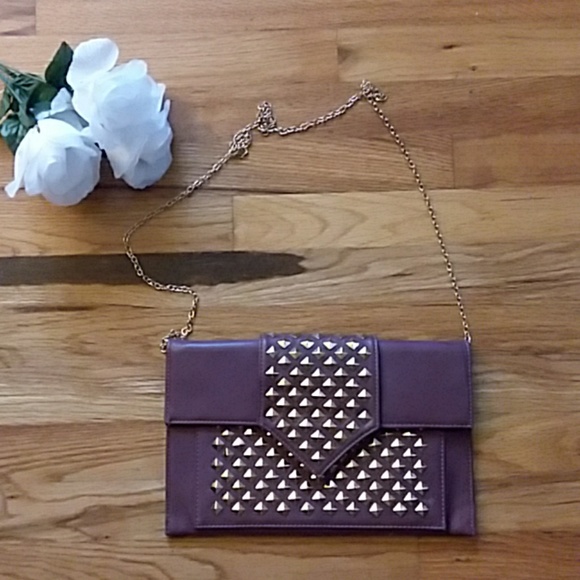 MMS Design Studio Burgundy Envelope Clutch with Gold Pyramid Studs - Picture 2 of 15